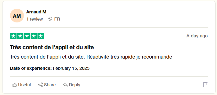 Avis client 5 étoiles d'Arnaud M – Très content de l’appli et du site Iron TV Pro